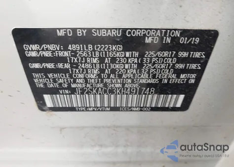 2019 Subaru Forester из США, поврежденный, VIN JF2SKACC3KH491748
